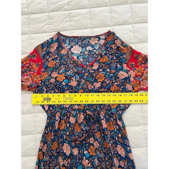 Pretty Garden Multicolor Floral Short Sleeve Cinch Waist Lightweight Maxi Dress - Picture 9 of 11